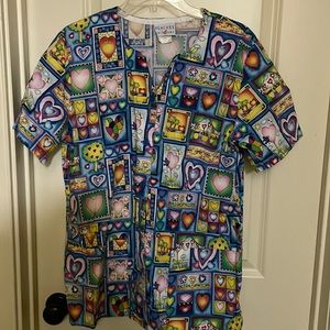 Peaches uniforms vintage 1990’s heart print scrub top size medium